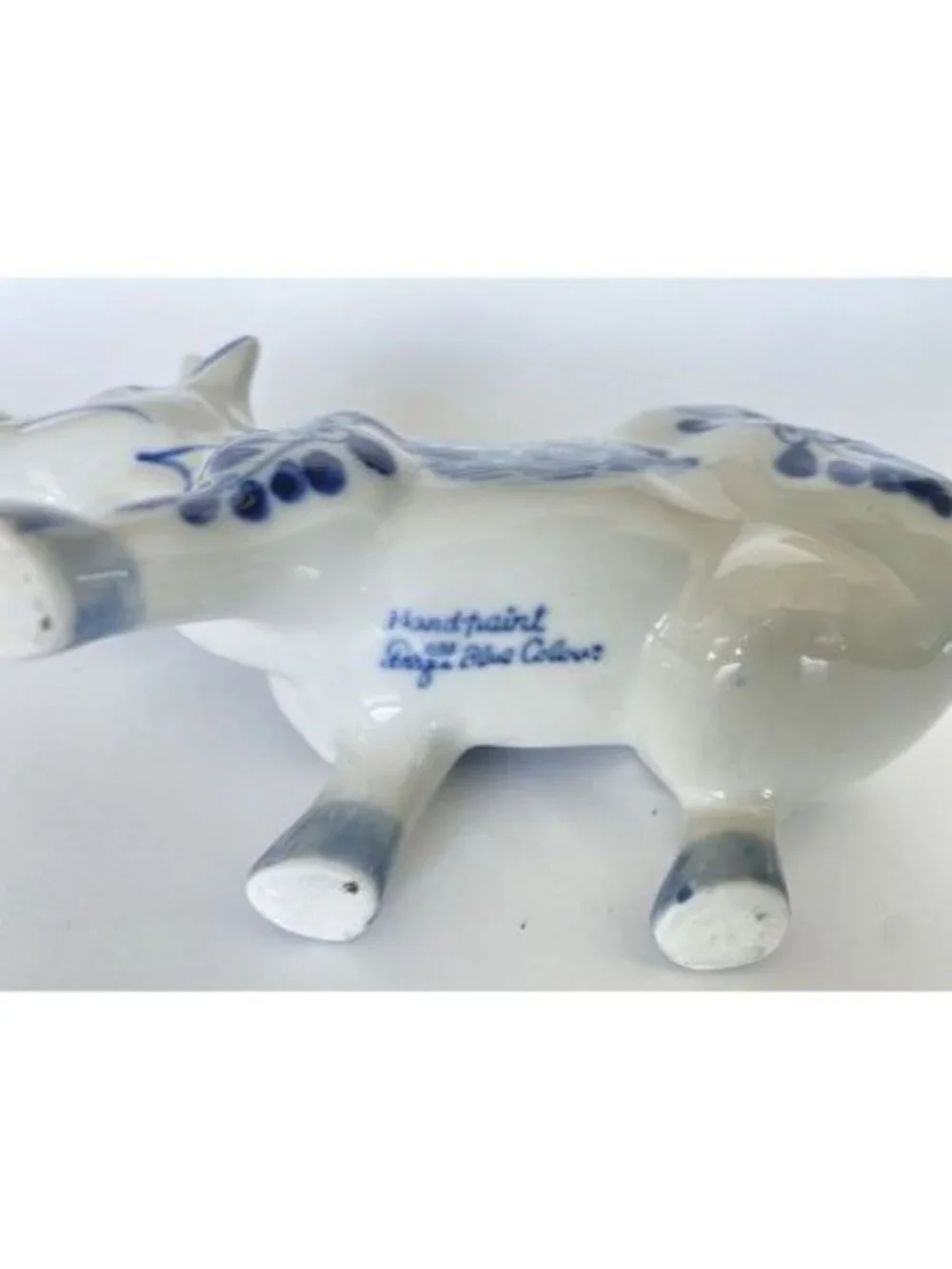 Delft Hand Painted Blue Cow Pitcher Creamer Holland Windmill Floral Vintage